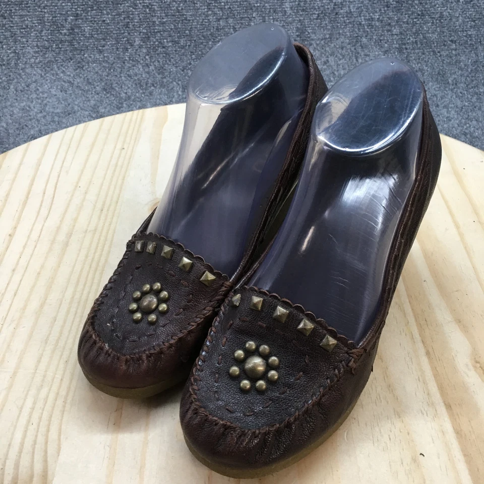 Zapatos de tacón alto Aldo para mujer 38 zapatos de salón con cuña cómodos informales de cuero marrón sin cordones Foto 3 de 4