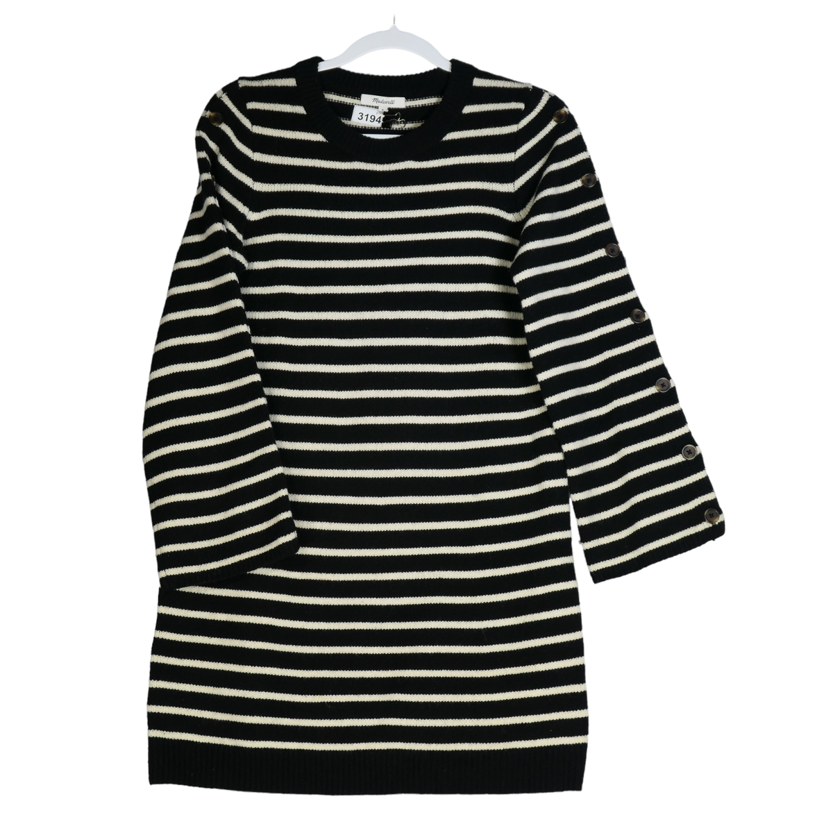 Madewell Black White Sweater Dress Women Size S Striped 100% Merino Wool Madewell Black White Sweater Dress Women Size S Striped 100% Merino Wool