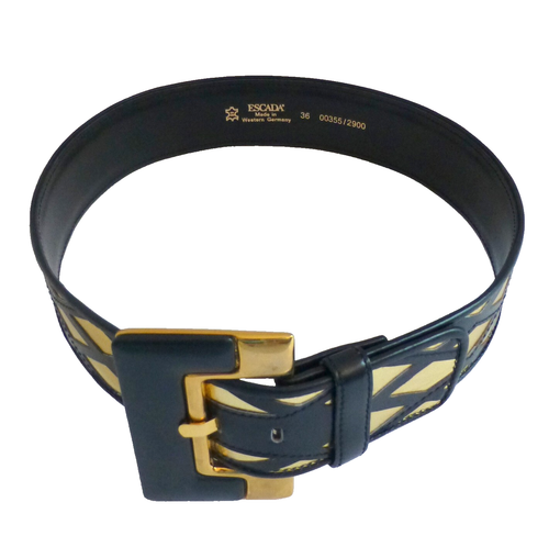 Escada Belt Vintage Black Leather and Gold Shiny Leather Size 36 Retail $425 - Picture 2 of 10