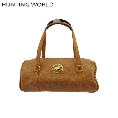 HUNTING WORLD Handbag Logo Plate Beige Leather Authentic Used