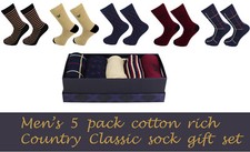 Mens 5 pairs Gift Box Classic Country Socks Value Bargain Father's Day Christmas
