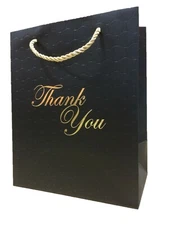 Black Gift Bags with handles Bulk Lot Medium Thank You Paper Heavy Duty Premium 