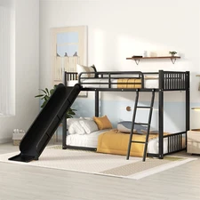 Twin Over Twin Bunk Bed Metal Bunk Bed Frames with Slide & Ladder For Kids Adult