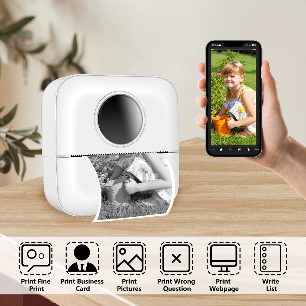 Mini Bluetooth Thermal Printer - Wireless Pocket-Sized Inkless Photo Printing Mini Bluetooth Thermal Printer - Wireless Pocket-Sized Inkless Photo Printing