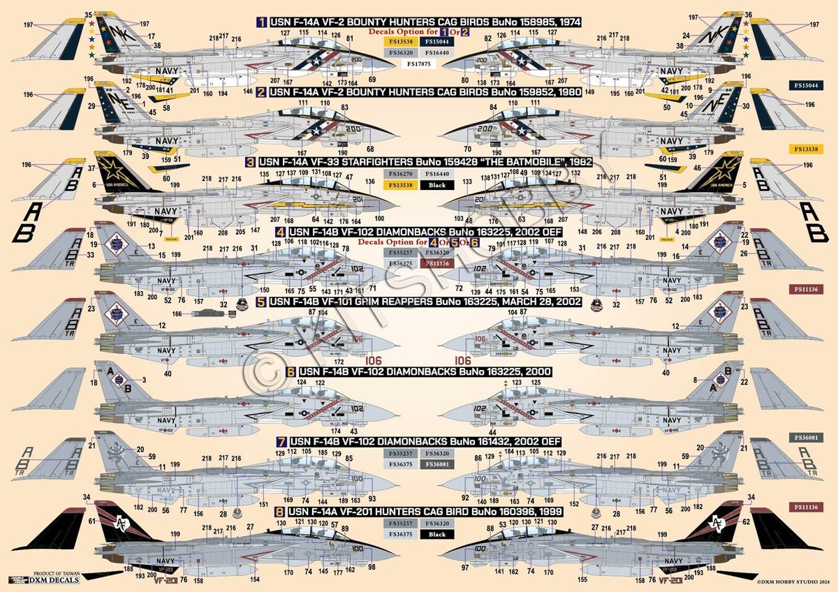 DXM decal 1/72 USN F-14 Tomcat VF-2 / VF-33 / VF-101 / VF-102 / VF