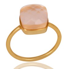Handmade 925 Silver Gold Plated Rose Quartz Gemstone Ring Women's Jewelry