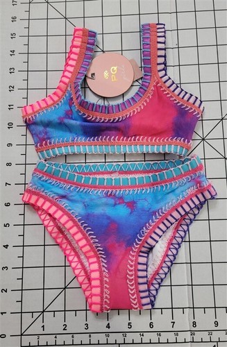 NWT PIlyq 2 Girls Popsicle Tie Dye Sporty Rainbow Embroidered Bikini 118561 - Picture 2 of 3