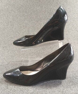 Cole Haan Womens Shiny Black Patent Womens Wedge Pumps Shoes W00361 