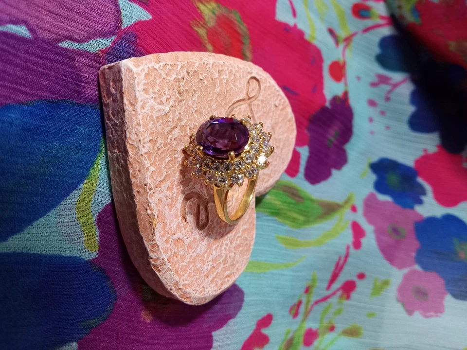 rings for women, AAA, blue purple sapphire, rose gold over 925 silver ring halo - Image 3 of 3