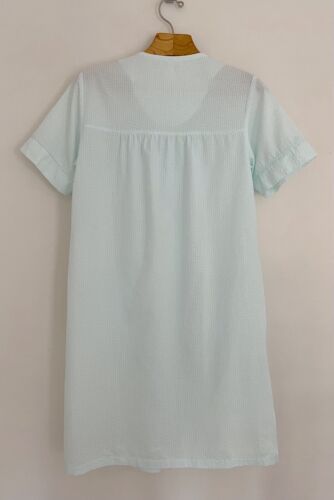 Vintage MISS ELAINE Seersucker Robe Sz S Green Short Sleeve Snap Button Pockets - Picture 3 of 7