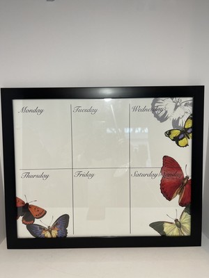 Dry Erase Calendar Clear Glass Black Wood Frame Mount Brackets Weekly  18”x21” | eBay