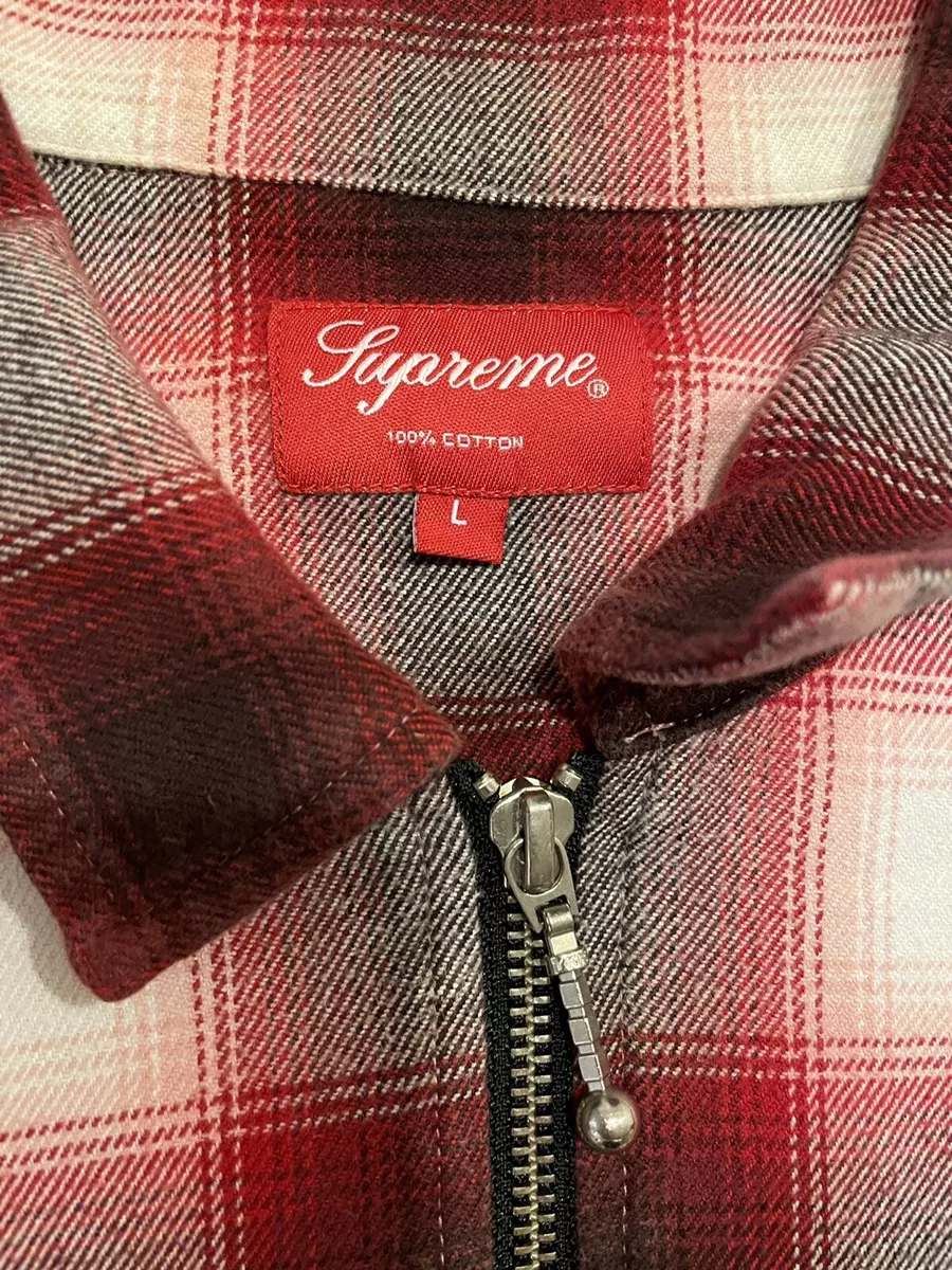 Vintage Supreme Shadow Plaid Zip Up Flannel Shirt Red Size Large