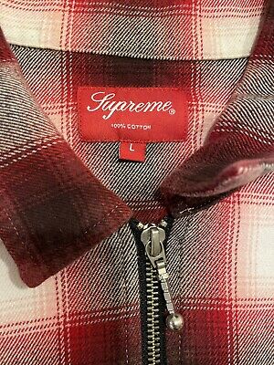 Vintage Supreme Shadow Plaid Zip Up Flannel Shirt Red Size Large Rare