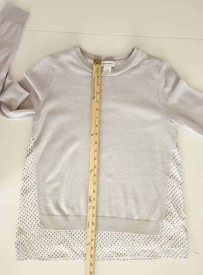 Club Monaco Women's Merino Wool Sweater with Polka Dot lining Light Grey Sz SP - Image 3 of 4