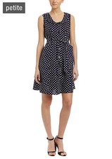 MLLE GABRIELLE 100% Cotton navy/white Polka Dot Sleeveless belt  Dress ,SZ PM