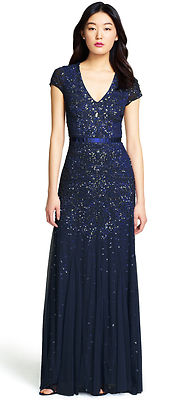 midnight blue gown with sleeves
