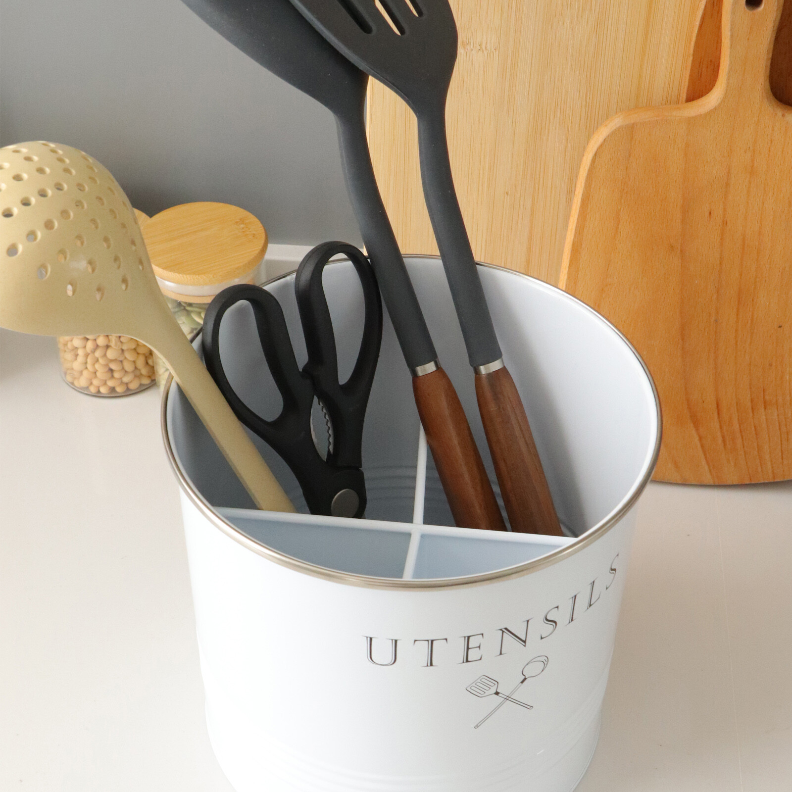 Extra Large Kitchen Utensil Crock Holder with Shorter Removable Divider