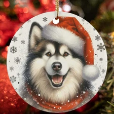 Merry Xmas Alaskan Malamute Dog Santa Snow Winter Christmas Ornament Gift Decor