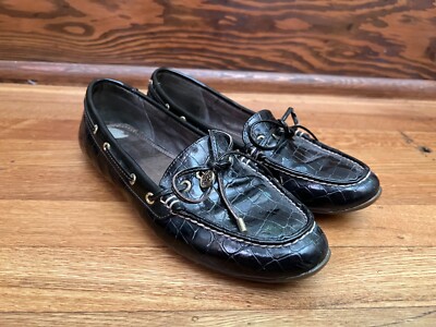 Sperry Laura Womens 7M Brown Patent Leather Loafer Boat Shoe Faux Croc  9518820