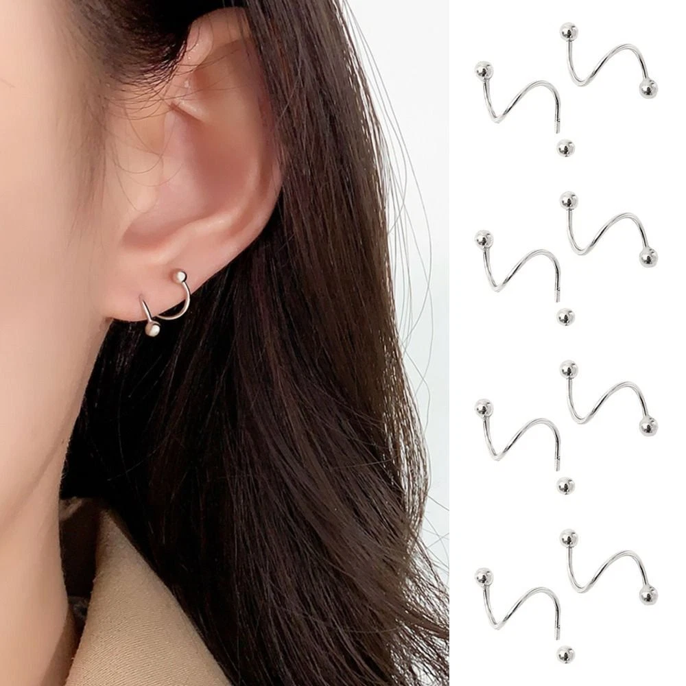 5pair Helix Spiral Lip Ring Cartilage Piercing Stainless Steel Earring Jewelry