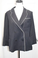 Tibi Black Double Breasted Button Down Blazer Jacket White Piping Women's Size 8