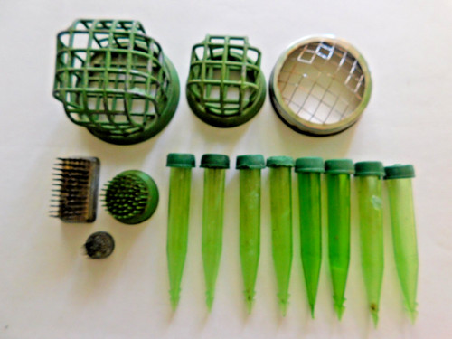 14 Vntg Various Size Heavy Metal,Flower Frogs -Plastic Spike Pin Floral Holders