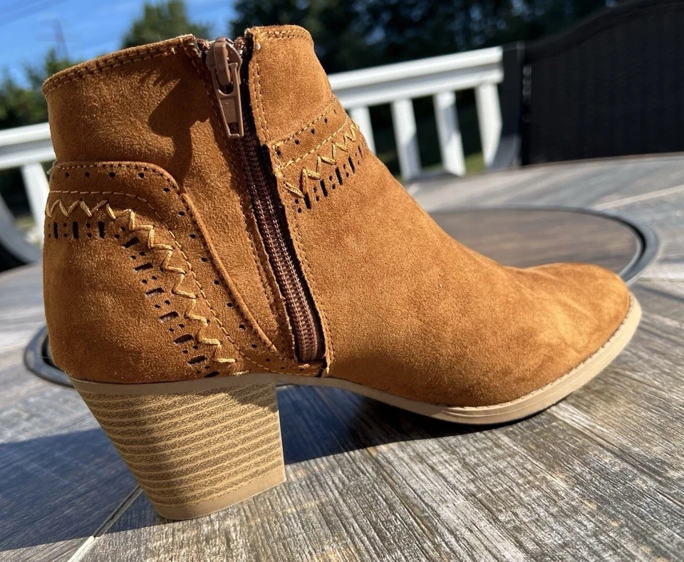 Qupid ботильоны женщин размер 8 коричневый блок каблук вышитый искусственной замши богемное West - Изображение 4 из 4