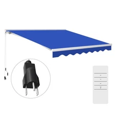 Outsunny 13' x 10' Electric Retractable Awning with LED Lights, Blue