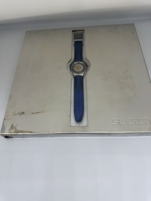 Swatch Tresor Magique SAZ101 Automatic Blue Silver Platinum Leather Mens Watch