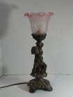 GWTW Beautiful Vintage Cherub Brass Table Lamp with pink froste glass lamp shade — photo 1