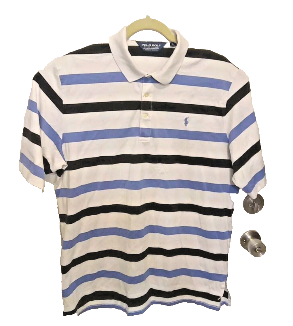 PONY Polo Golf Ralph Lauren Uomo L Rugby Camicia a Righe 100% Cotone Pima Perù