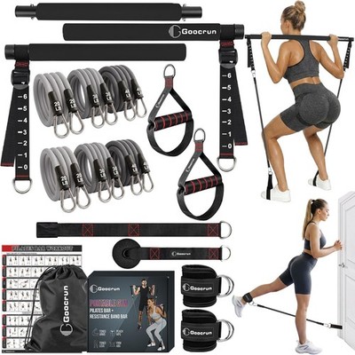 Goocrun Tragbare Pilates Bar Kit mit Widerstandsbändern, Griffen, Türanker,