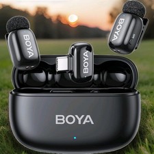 BOYA Upgraded Mini 2 Wireless Lavalier Microphones- AI Noise Cancellation-Black