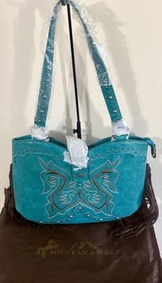 Montana West Turquoise Embroidered Western Tote Fringe Concealed Carry Bag NWT