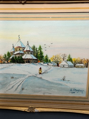 Vintage Signed Watercolor Yorkshire Dales Church in Winter Countryside Framed - Picture 3 of 17