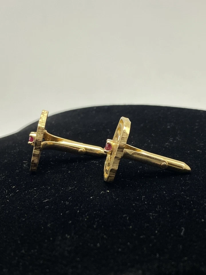 Gemelos para hombre Dolan & Bullock oro 14k rubí diseño modernista 17,3 g Foto 3 de 4