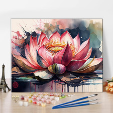 Pink Lotus Paint by Numbers, Retro Flower Paint by Numbers, Colorful Abstract Lo