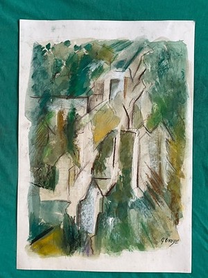 Georges Braque drawing and painting on old paper signed stamped vintage