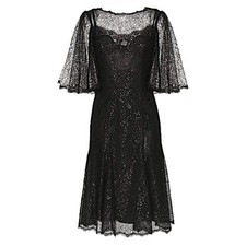 NWT Dolce & Gabbana Black Metallic Corded Lace Flared Low Back Dress IT 44 US L
