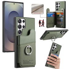 For Samsung Galaxy S25 Ultra S24 S23 S22 S21 Back Leather RFID Wallet Stand Case