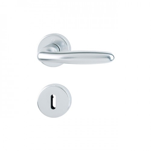 Poignée de porte alu Verona argent sur rosace ronde pour serrure clé L