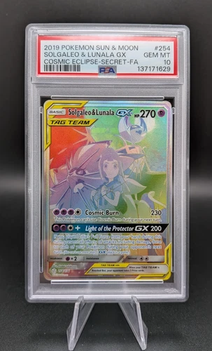 PSA 10 2019 POKEMON  SOLGALEO & LUNALA GX SUN & MOON COSMIC ECLIPSE 254 RAINBOW