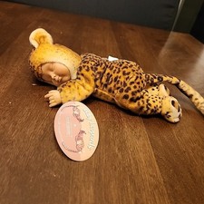 Bolsa de frijoles de felpa para dormir bebé leopardo bebé Anne Geddes llena muñeca de 9" acostada