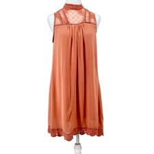 Altar’d State High Neck Lace Trim Dress Medium Rust Sleeveless Boho Lined