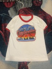 Vintage 80s St Louis Cardinals Ringer Shirt Men's S 18.5 x 24 Small Stain Sports