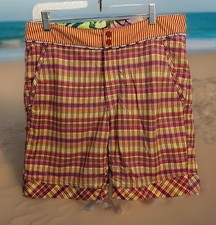 ROBERT GRAHAM Shorts Mens 32x8  Lined Swim Surf Beach Resort Drawstring Plaid