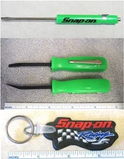 Snap On GREEN Pocket Screwdriver & 2 Pocket Mini Pry Bar Tools & Keychain*NEW*
