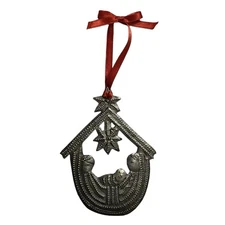 Christmas Ornament Primitive Nativity Punched Tin Metal Tree Decor 5”