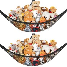 Stuffed Animal Net Hammock for Plushie L 67" x 40" x 40" , 2 Packs - Black