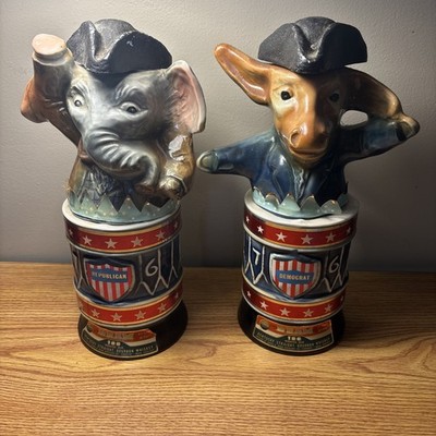 Vintage 1976 Jim Beam Republican Elephant & Democrat Donkey Decanter Set USA